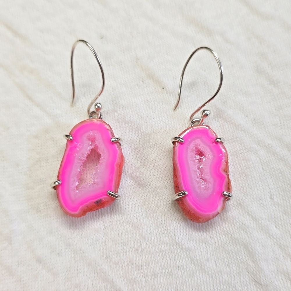 New Pink Fleece Druzy Agate Earrings